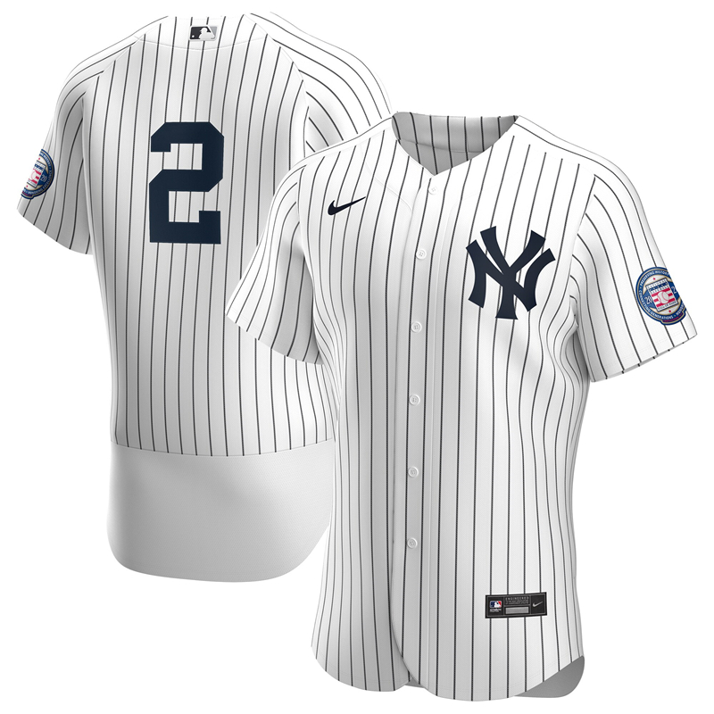 2020 MLB Men New York #2 Derek Jeter Nike White Navy 2020 Hall of Fame Induction Patch Authentic Jersey 1->new york yankees->MLB Jersey